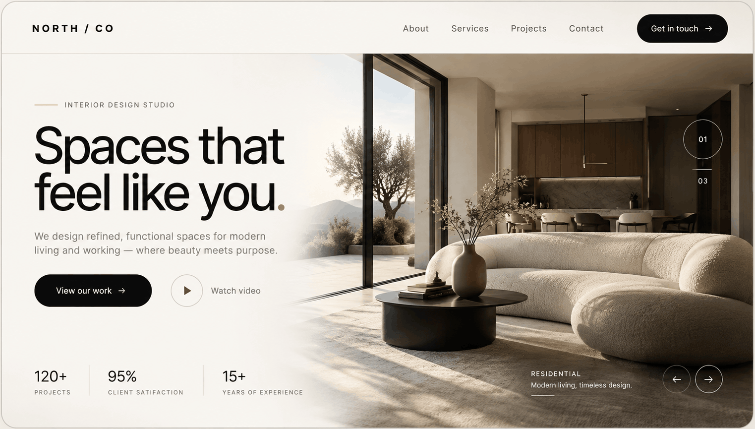 North and Co website desktop layout
